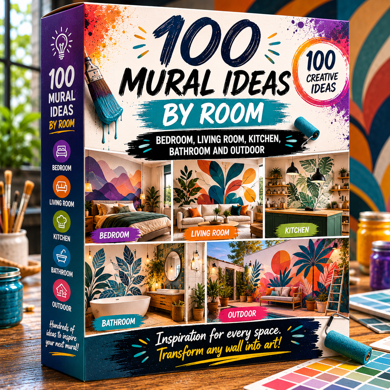 100 idées de peintures murales par pièce : Chambre, Salon, Cuisine, Salle de bain et Extérieur